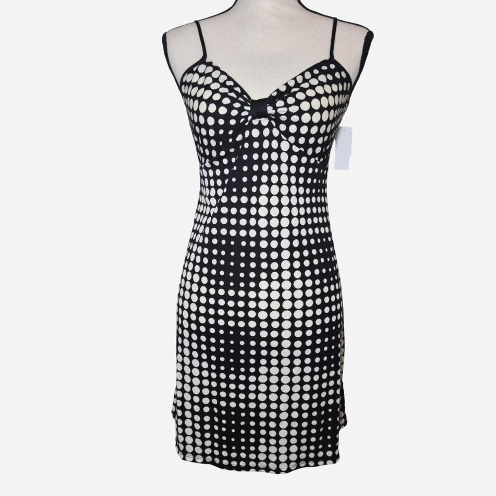 Natori Black & white polka dot slip dress with adjustable straps‎